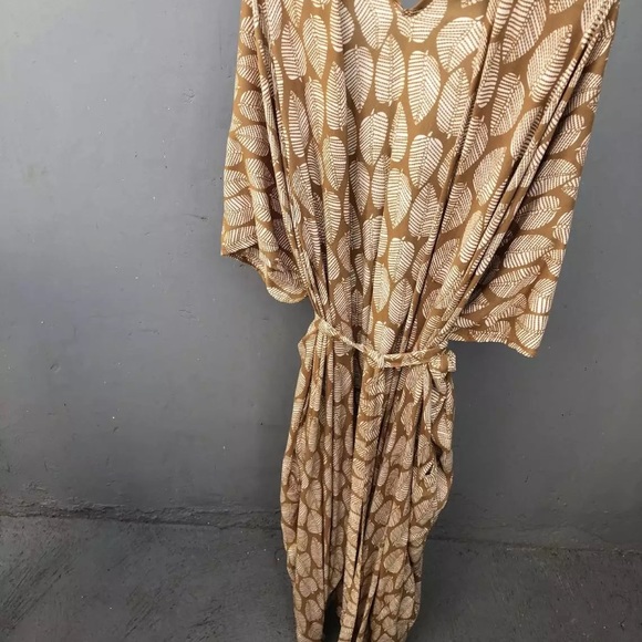 SOLD OUT Bohemian Leaf Pattern Kimono Swim Coverup Wrap Duster Robe - Picture 6 of 9